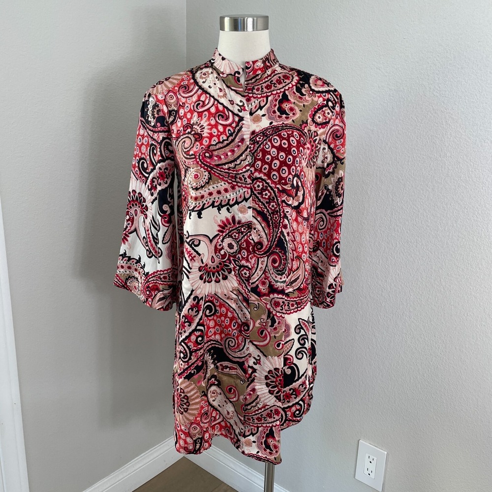 Zara Basic Womens XS Blouse Tunic Top Boho Paisley Print Bell Sleeve Shirt